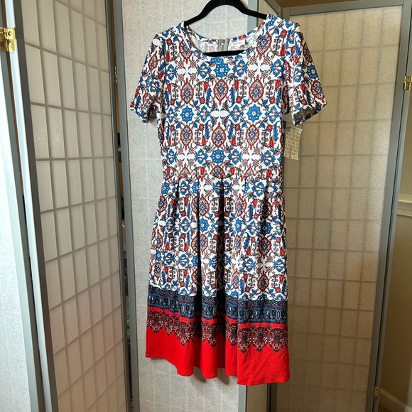 NWT LuLaRoe Amelia Red, White and Blue fit and flare midi dress - Picture 1 of 6